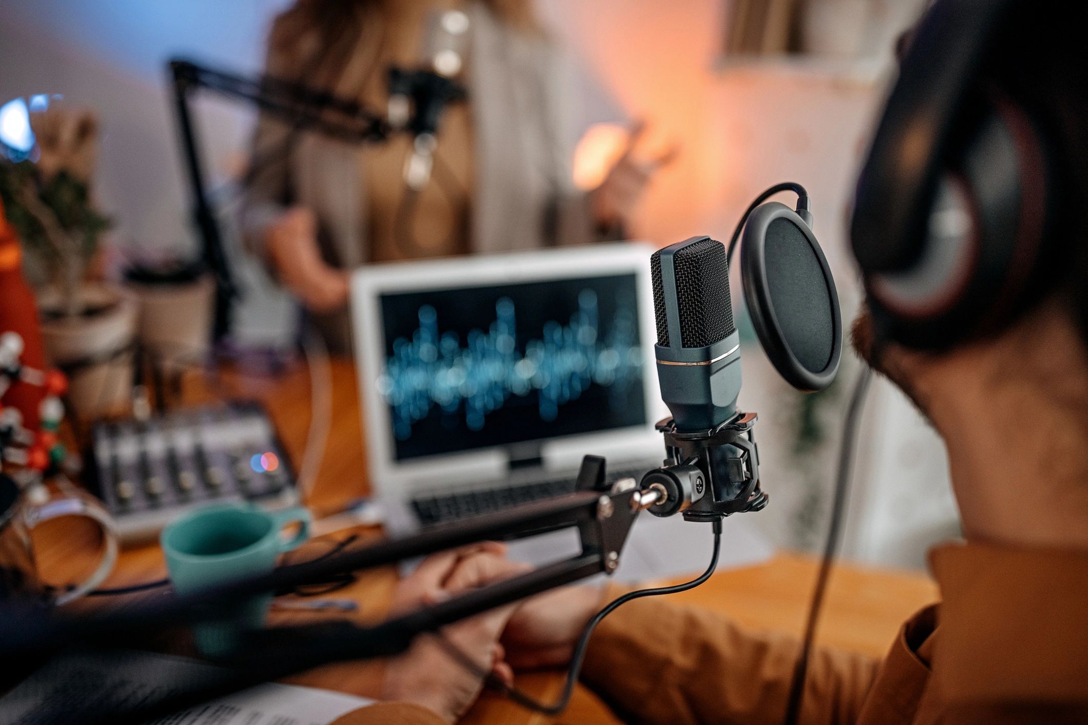 Microphone in studio during an interview
