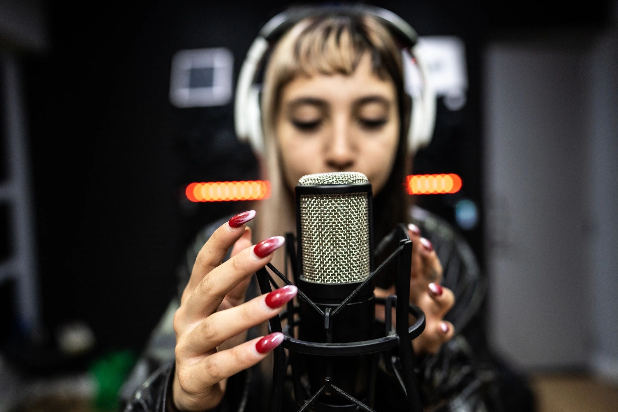 Close-up of a studio microphone