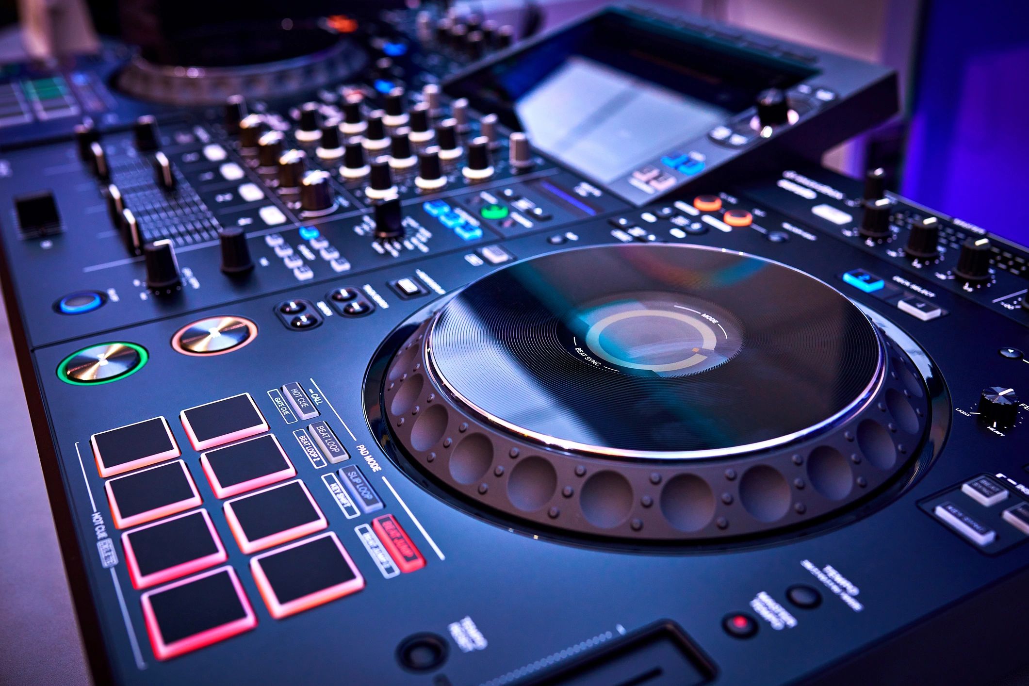 Side view of a digital DJ console